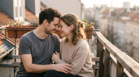 Couple partageant un moment de confiance authentique et de complicité silencieuse, symbole d'une relation solide face aux epreuves