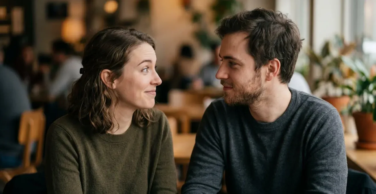 Deux personnes échangeant un regard intense et prolongé révélant une attraction mutuelle