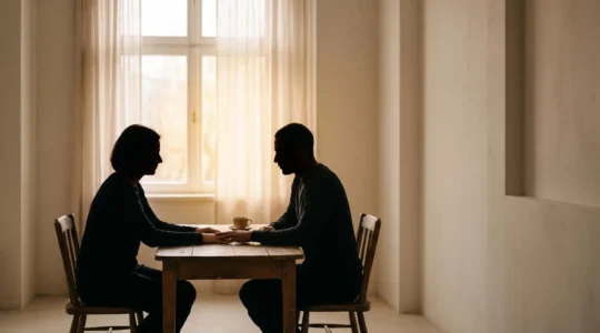 Deux silhouettes se faisant face dans une lumière douce, symbolisant le dialogue et la reconstruction du lien après un désaccord